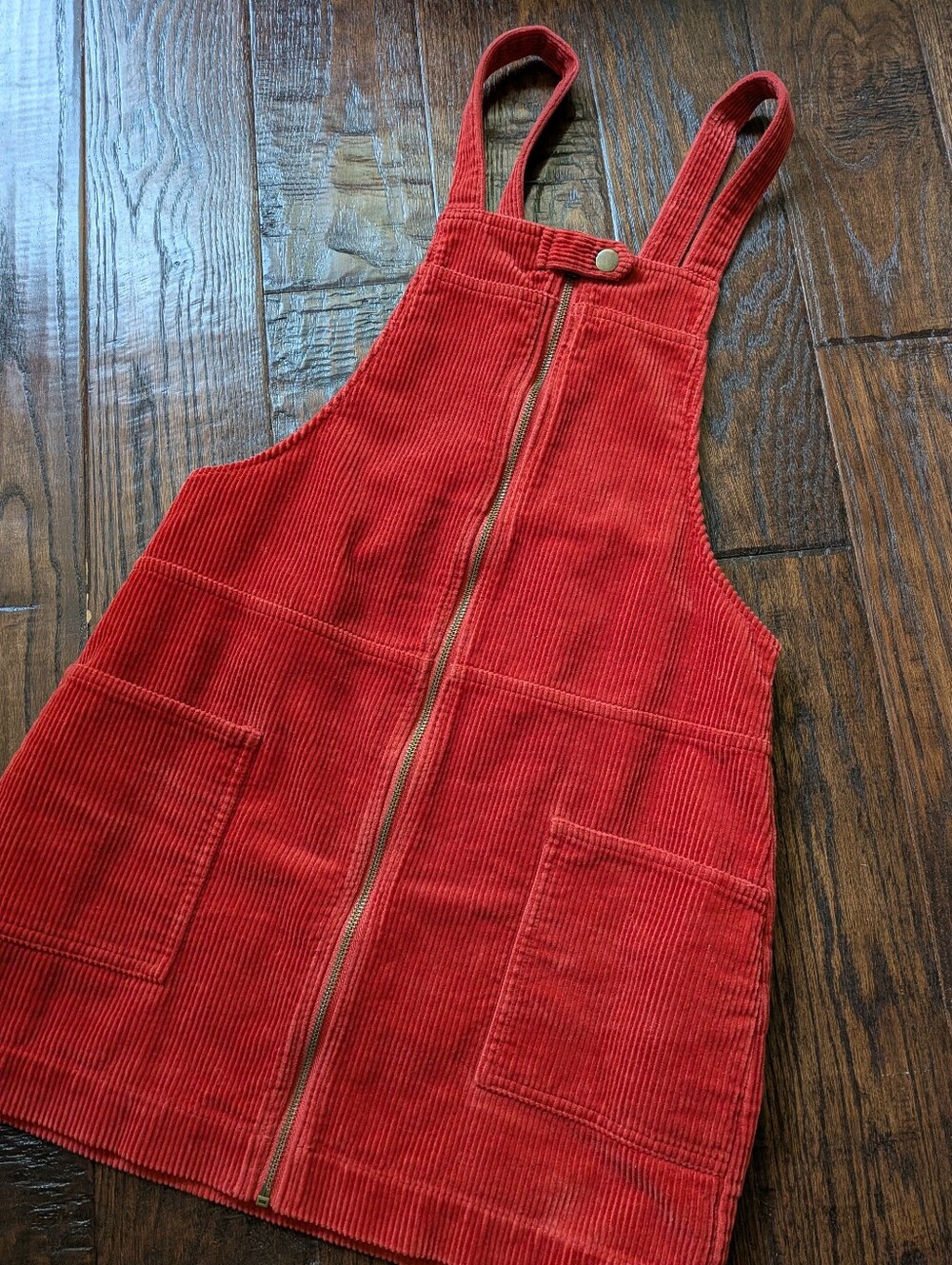 FOREVER 21 I Rusty Red Ribbed Corduroy Zip-Front Jumper Mini Dress, M